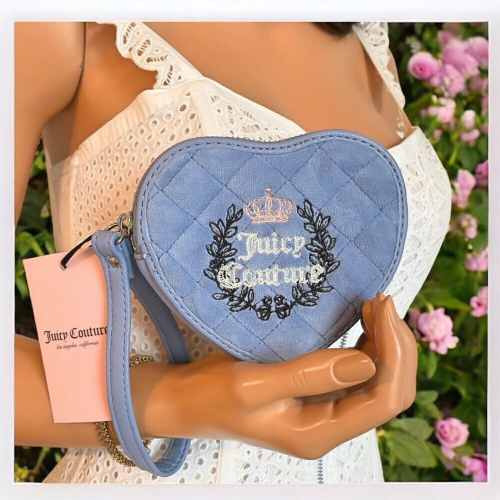 Juicy Couture Royal Couture Blue Zip Around Logo Wristlet Bag NWT